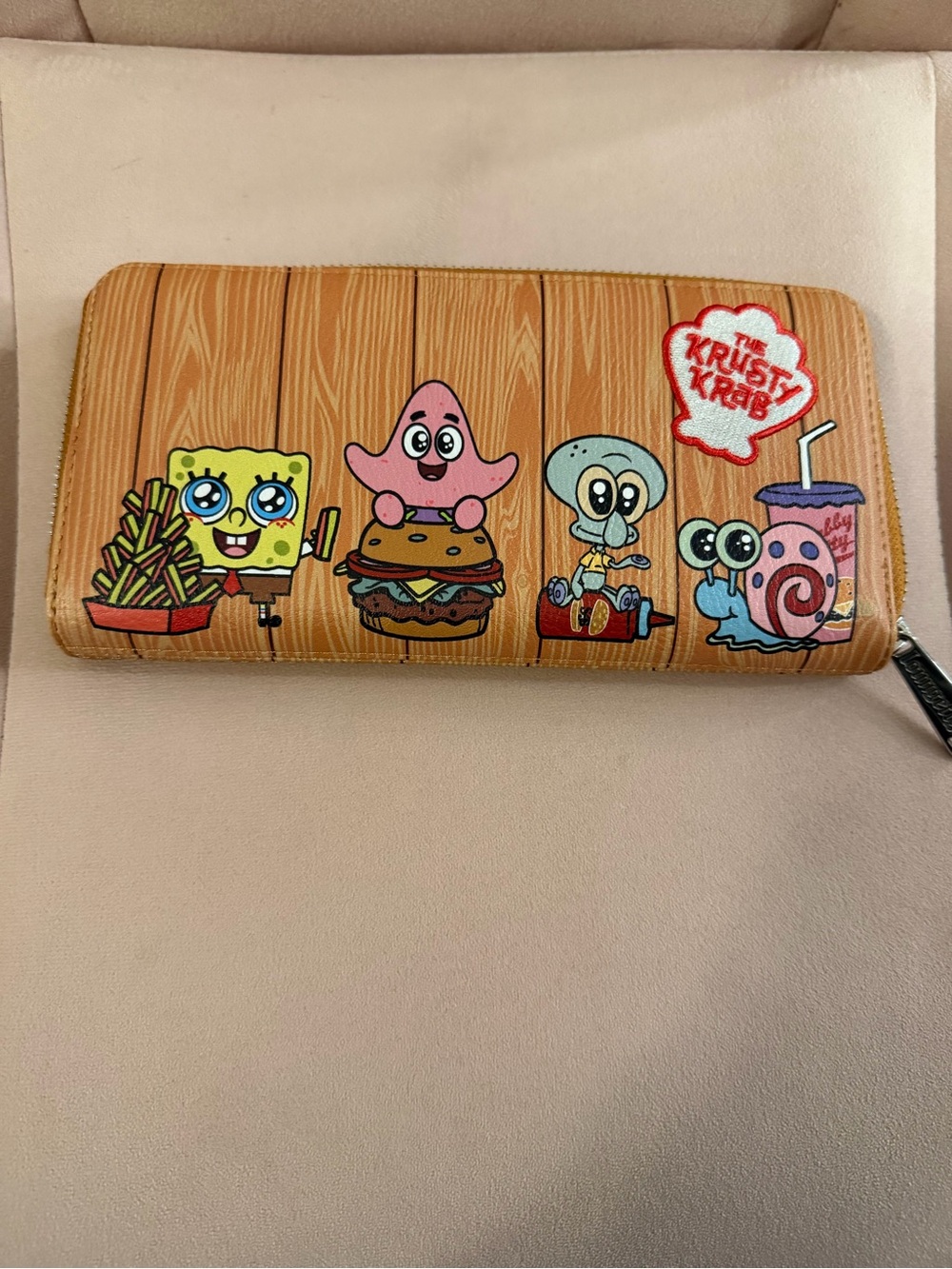 Loungefly Tan SpongeBob Crew Wood-Grain Zip Wallet